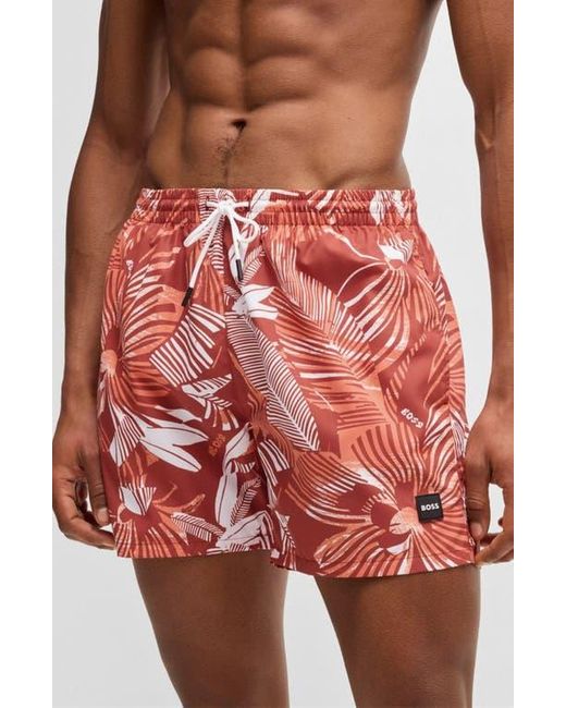 Boss Red Piranha Floral Swim Trunks for men