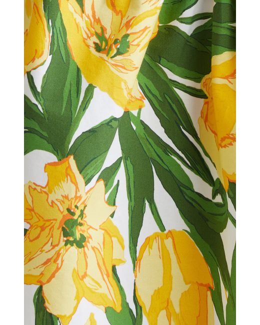 Carolina Herrera Yellow Tulip Print Sleeveless Stretch Cotton Tiered Dress