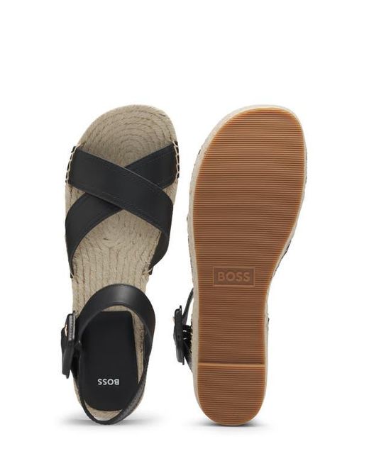 Boss Black Machica Espadrille Ankle Strap Platform Wedge Sandal