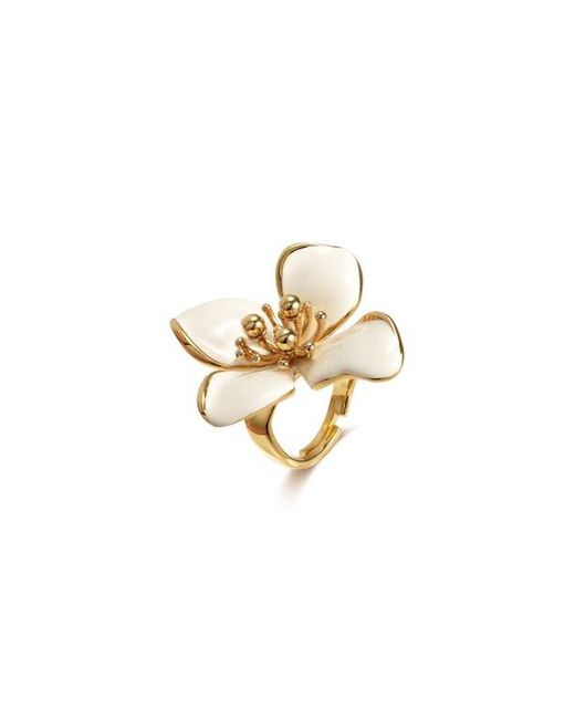Retro Chic White Large Iris Blossom Ring