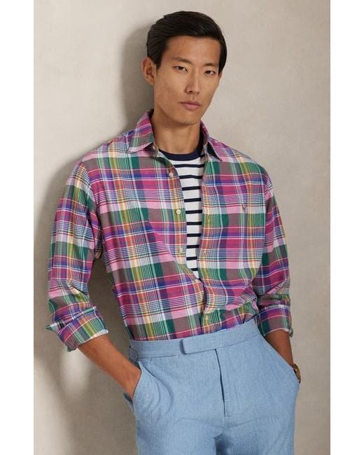 Polo Ralph Lauren Blue Classic Fit Plaid Cotton Button-Down Oxford Shirt for men