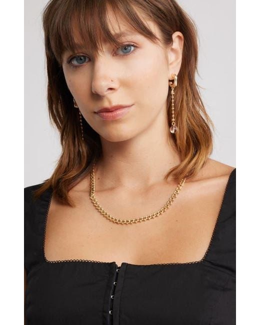 Open Edit Metallic Bead Linear Drop Earrings