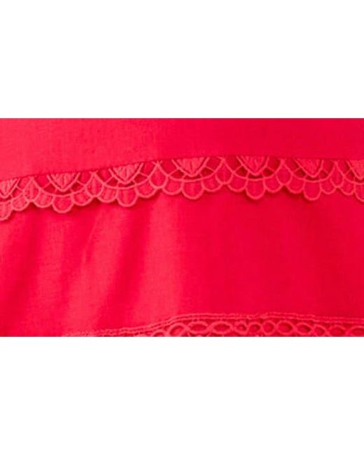 Endless Rose Red Plunge Neck Tie Lace Linen & Cotton Dress At Nordstrom