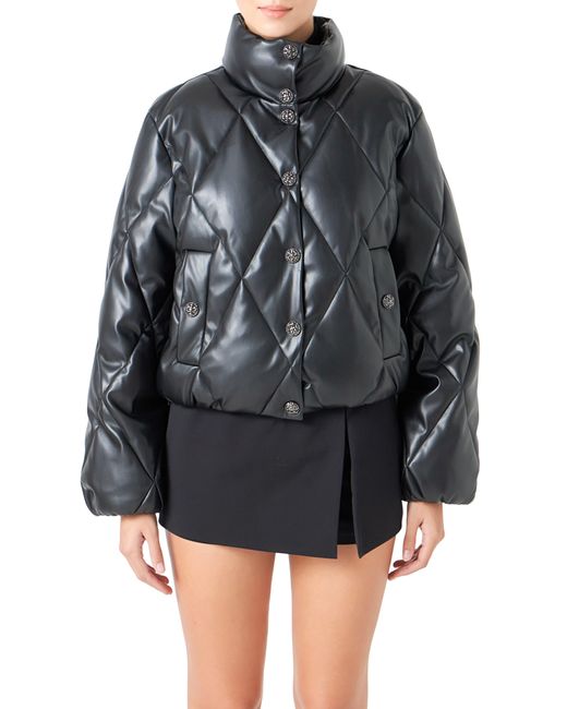 Endless Rose Black Quilted Faux Leather Bomber Jacket