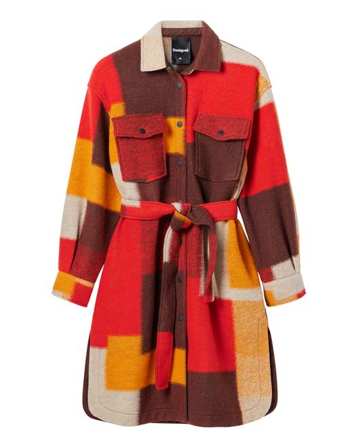 Desigual Red Helsinki Colorblock Wool Blend Coat