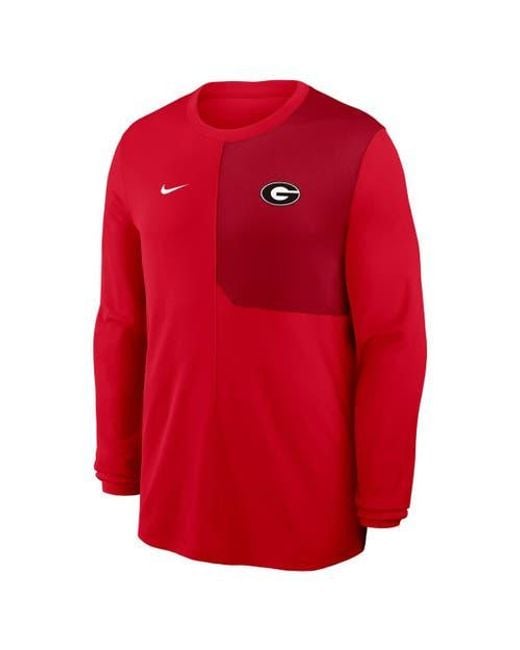 Nike Red Georgia Bulldogs 2025 Sideline Coach Uv Performance Long Sleeve T-Shirt for men