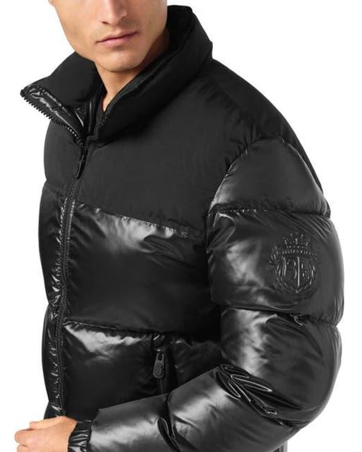 Billionaire Black Nylon Down Jacket Bicolor Crest for men