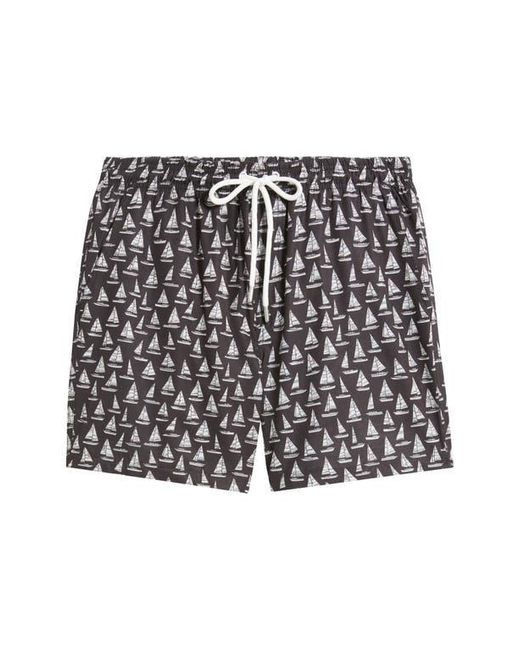 Stone Rose Black Sailboat Print Swim Trunks for men