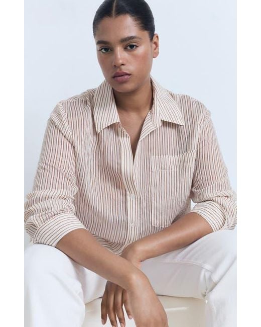 Mango Brown Stripe Sheer Long-Sleeve Button-Up Shirt