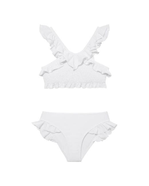 Moeva White Effy Ruffle Strap And Trim Kids Bikini Set