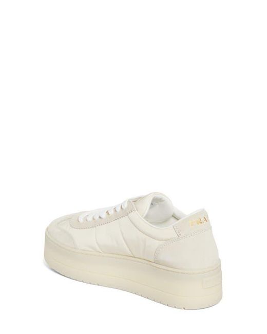 Prada White Flatform Downtown Logo Platform Sneaker