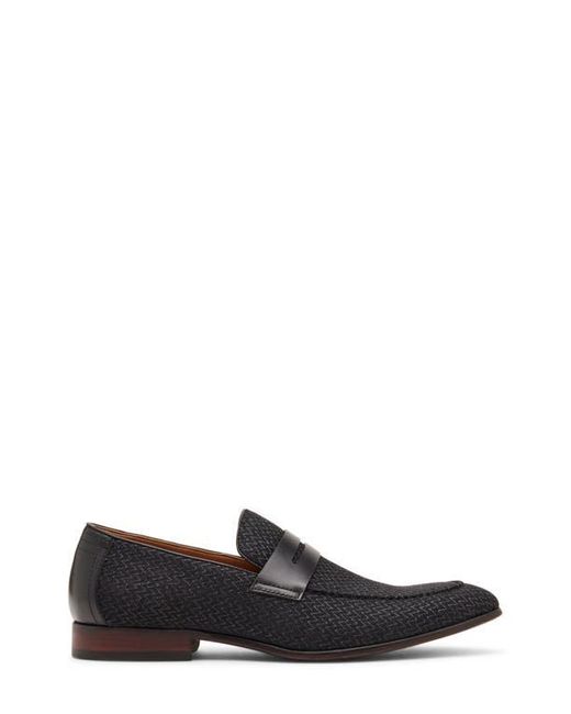 Steve Madden Black Leather Lug-Sole Penny Loafers with Black & White Herringbone Steve Madden Jules Herringbone Penny Loafer in Black for Men  main image 3