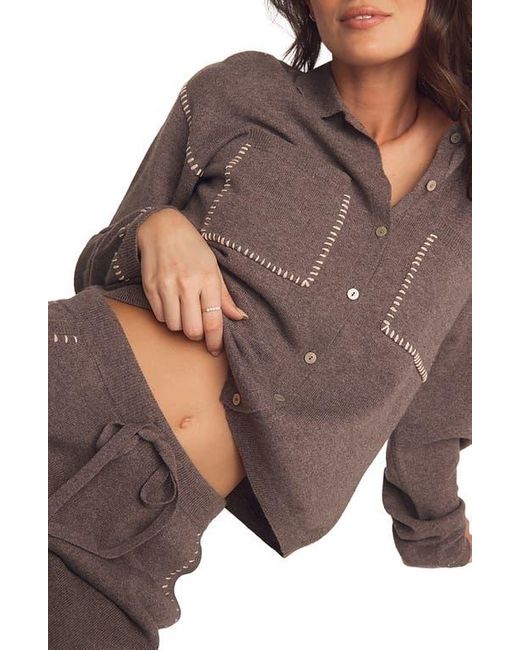 Bella Dahl Brown Whipstitch Button-Up Sweater