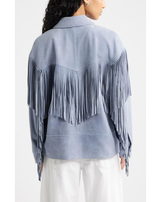 Open Edit Blue Fringe Suede Jacket