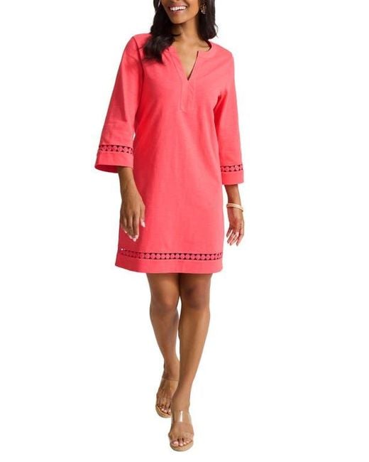Tommy Bahama Red Sunset Harbor Long Sleeve Shift Dress