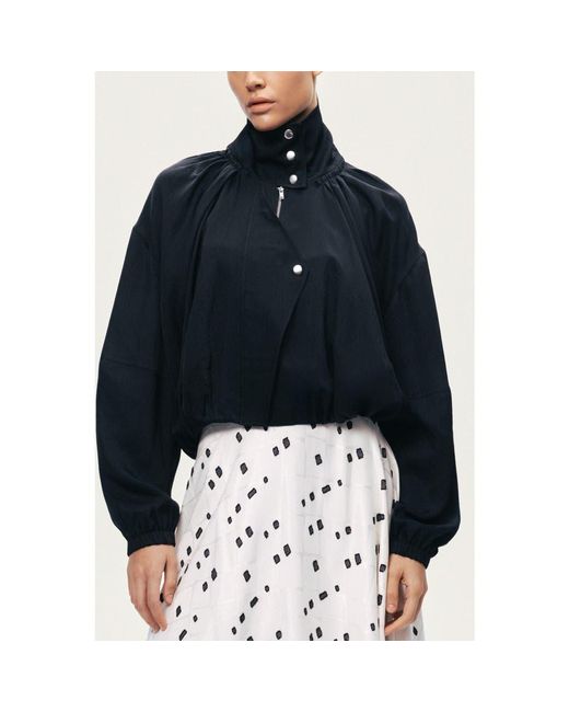 Nocturne Blue High-Neck Gathered Jacket