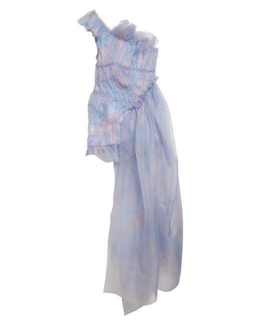 Collina Strada Blue Jazelle One-shoulder Silk Tulle Minidress