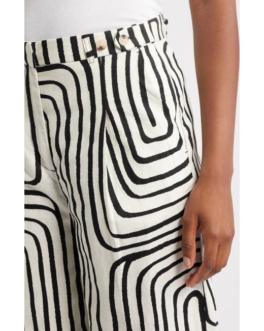 Mango Black Doty Print Linen & Cotton Straight Leg Pants