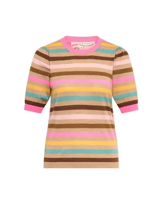 Maison Common Pink Light Weight Striped Pullover