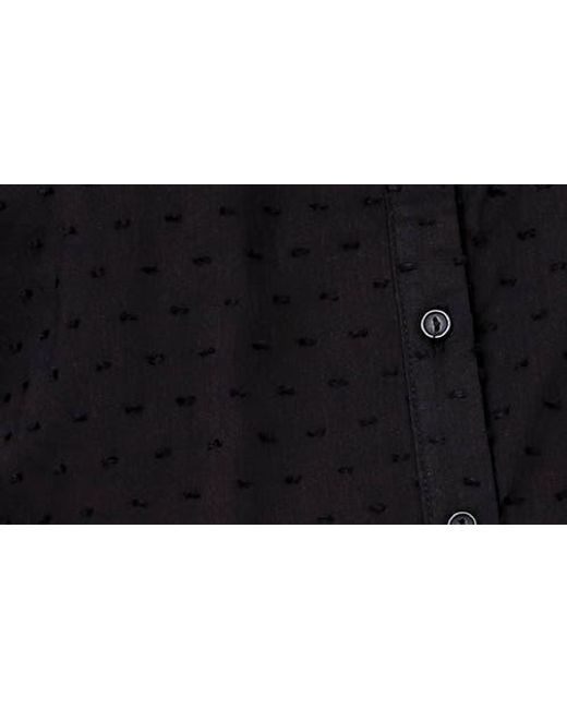 Gibsonlook Black Puff Sleeve Button Front Pin Dot Blouse