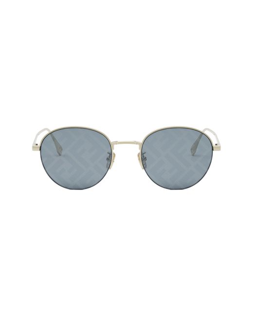 Fendi Blue The Travel 52mm Mirrored Round Sunglasses for men