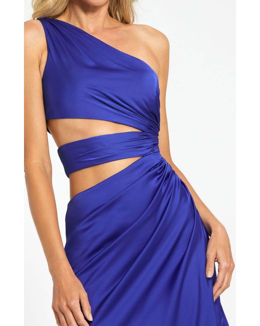 Mac Duggal Blue Cutout One-shoulder Satin Gown