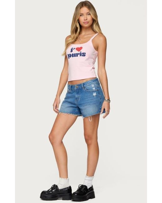 Edikted Blue Love Paris Crop Graphic Camisole