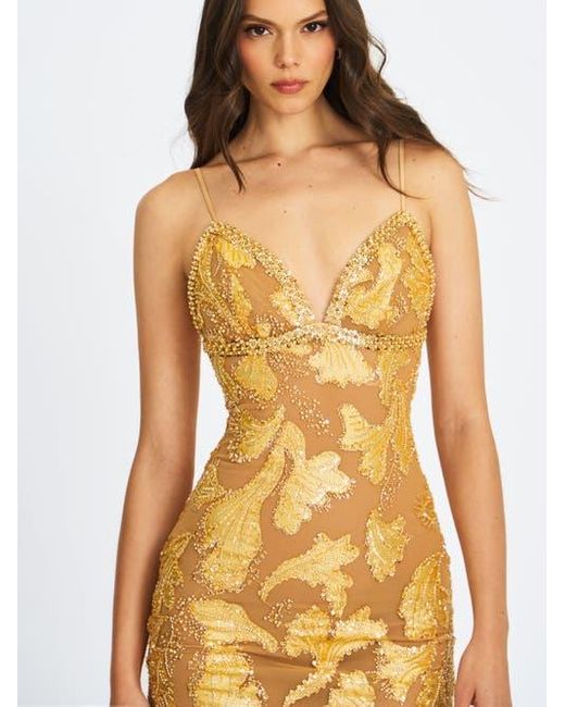 Miss Circle Metallic Edie Beaded Sequin Midi Pencil Dress