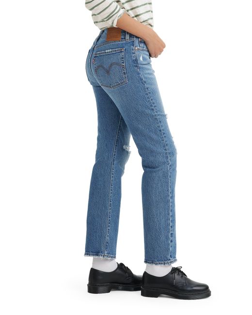 Levi's Blue Wedgie Ripped High Waist Straight Leg Ankle Jeans