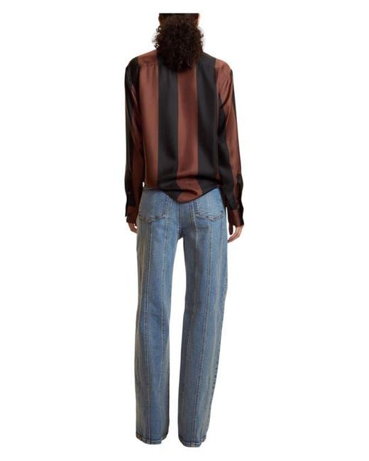 Cynthia Rowley Blue Silk Stripes Button-Up Shirt