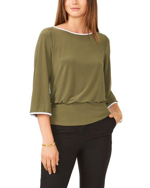 Chaus Green Banded Waist Flare Sleeve Top