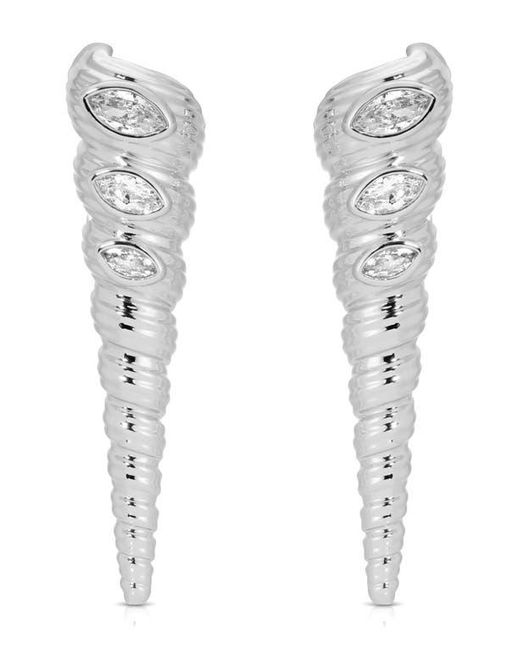 Ettika White Cubic Zirconia Shell Linear Drop Earrings