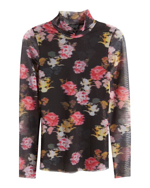 Ted Baker Malyel Floral Mesh Turtleneck Top in Red Lyst