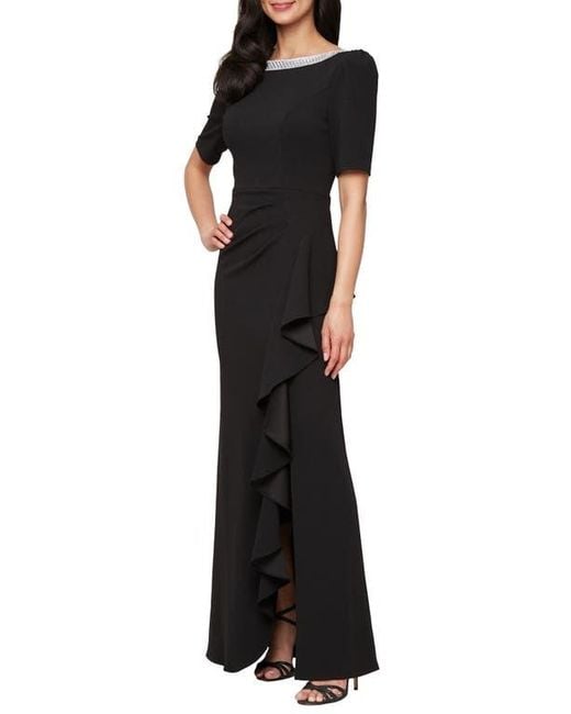 Alex Evenings Black Embellished Neck A-Line Gown