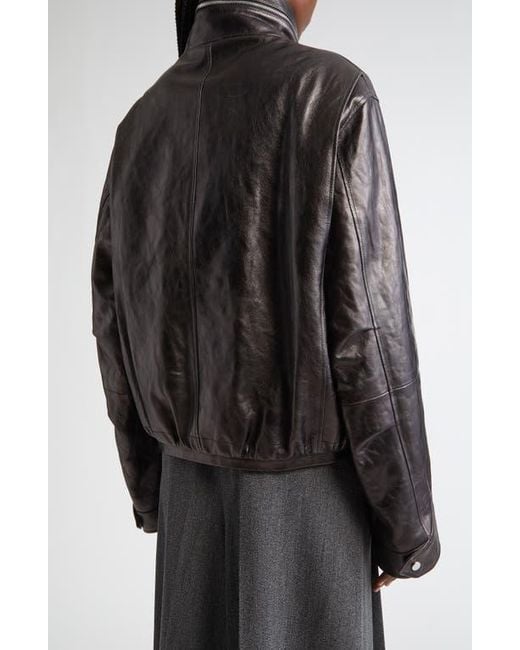 Michael Kors Black Lambskin Leather Bomber Jacket