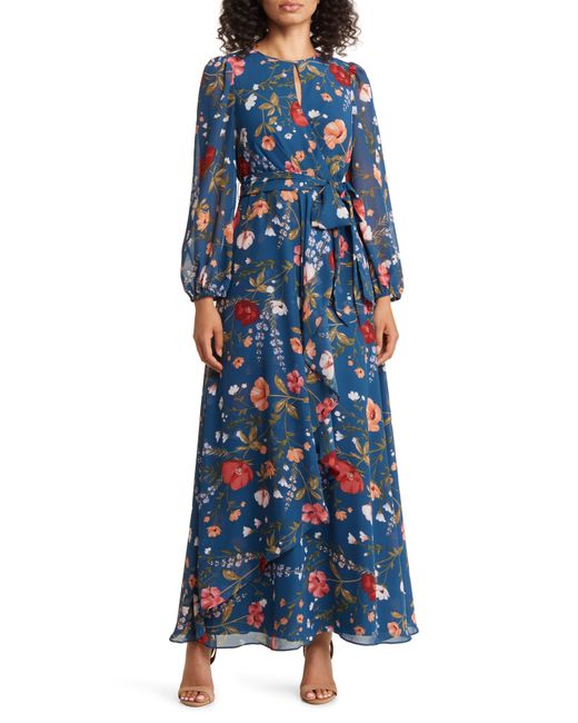 Eliza J Blue Floral Long Sleeve Maxi Dress
