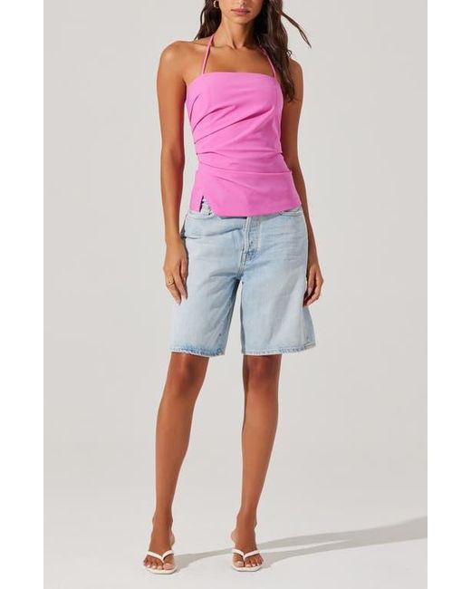 Astr Red Mel Side Ruched Halter Top