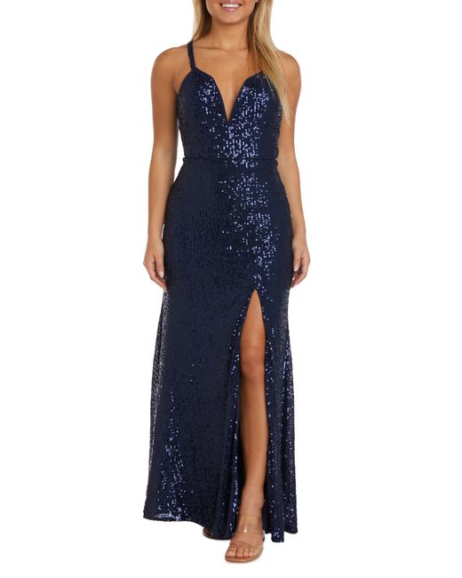 Morgan & Co. Sequin Embellished Gown in Blue | Lyst