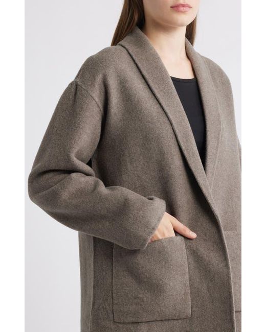 Eileen Fisher Gray Shawl Collar Double Woven Wool Coat