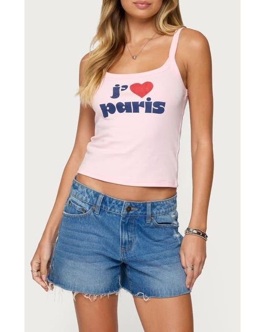 Edikted Blue Love Paris Crop Graphic Camisole
