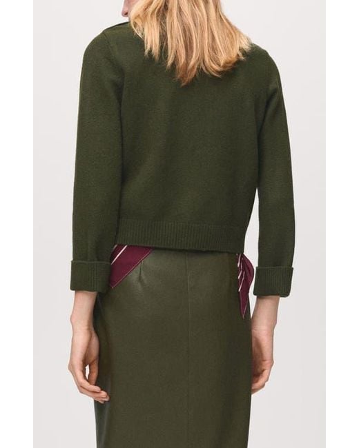 Mango Green Shoulder Button Mock Neck Sweater