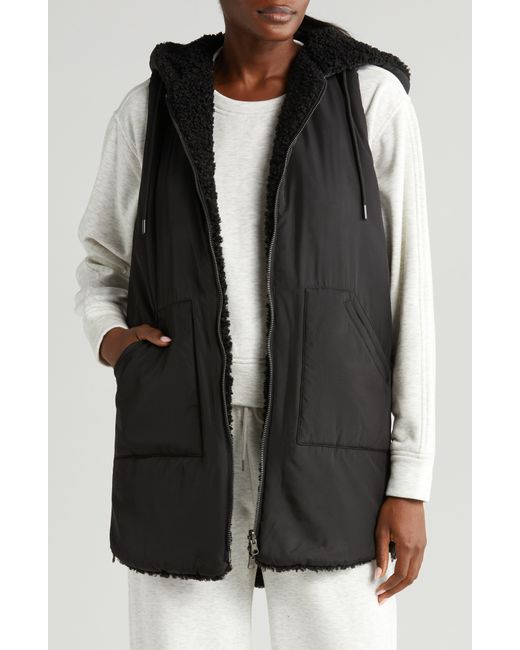 Zella Black Cozy Insulated Hooded Faux Shearling Reversible Vest