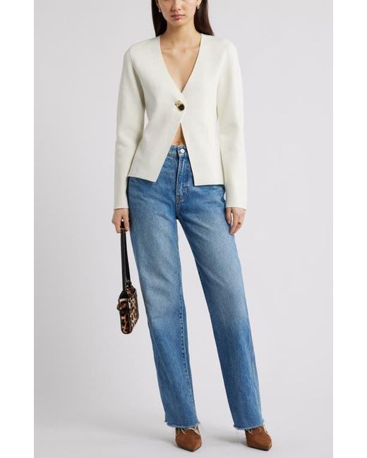 Open Edit White Structured One-Button Cardigan