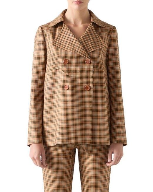 L.K.Bennett Brown Amber Check Double Breasted Jacket