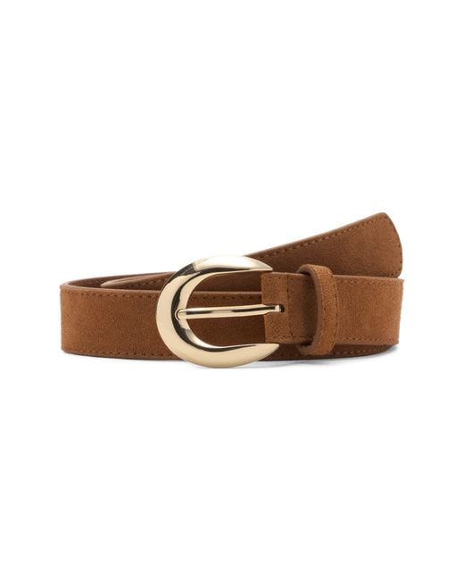 Mango Brown Oval Buckle Suede Belt