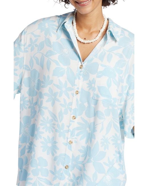 Billabong Blue On Vacation Oversize Floral Button-up Shirt