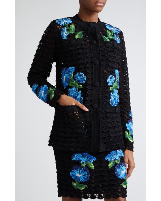 Dolce & Gabbana Black Bluebell Floral Embroidered Crochet Cardigan