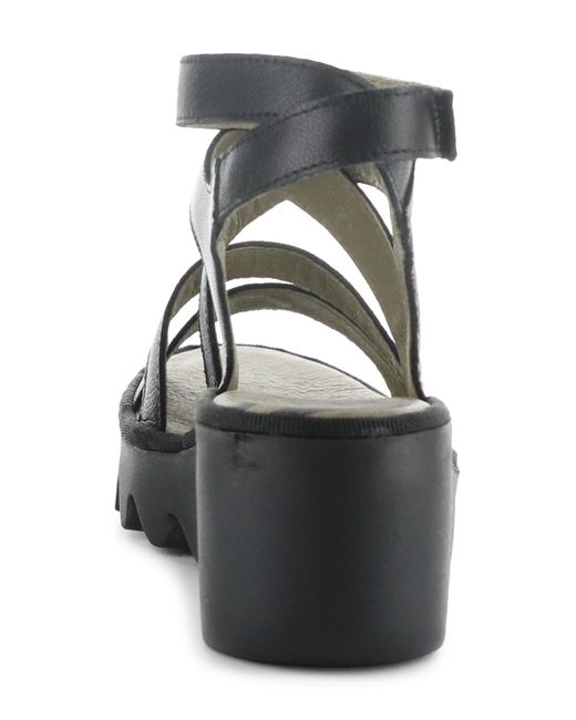 Fly London Black Bafy Ankle Strap Platform Wedge Sandal
