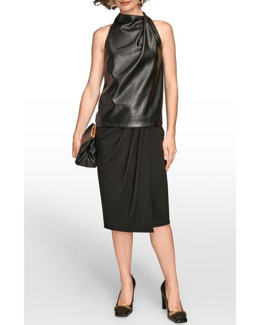 Donna Karan Black Mixed Media Sleeveless Faux Leather Top