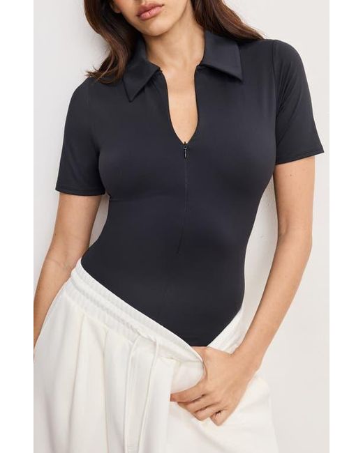 GOOD AMERICAN Blue Zip-Up Scuba Bodysuit